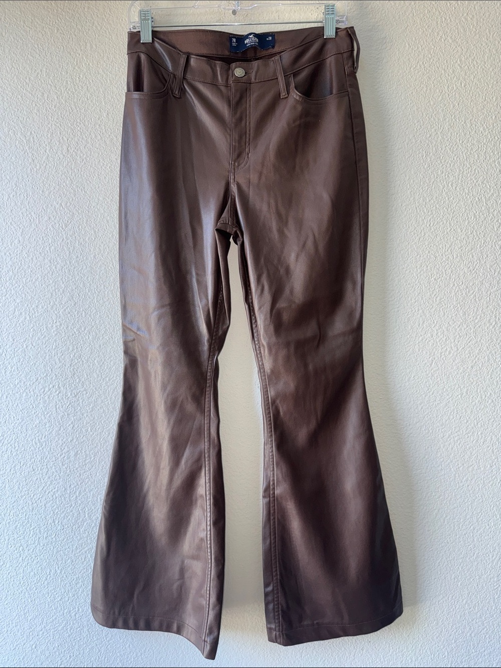 Hollister Brown Faux Leather High-Rise Flare Pants Size 28